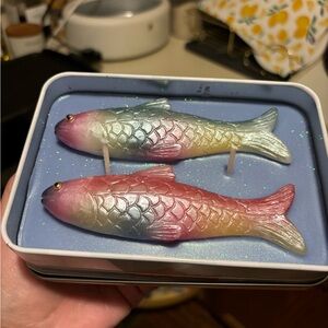 Pink and White Fish-Shaped Candle Accents